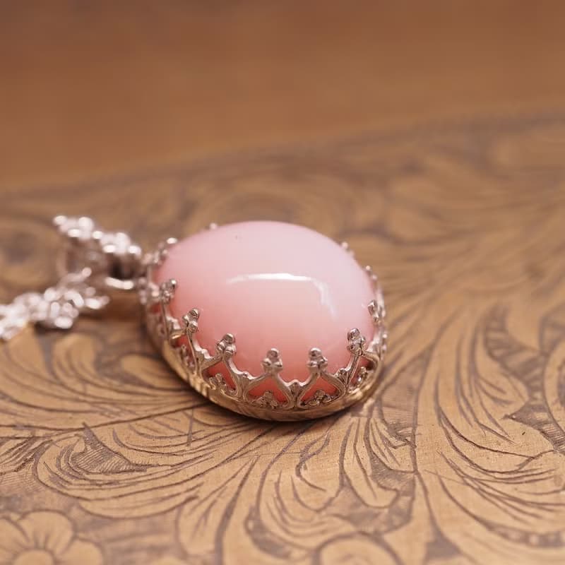 天然粉紅蛋白石 純銀手工項鍊 Pink Opal handmade Silver