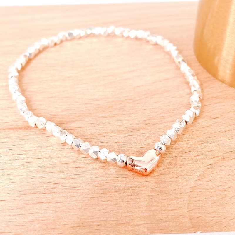 純銀 愛心 S925 玫瑰金 銀珠手鍊