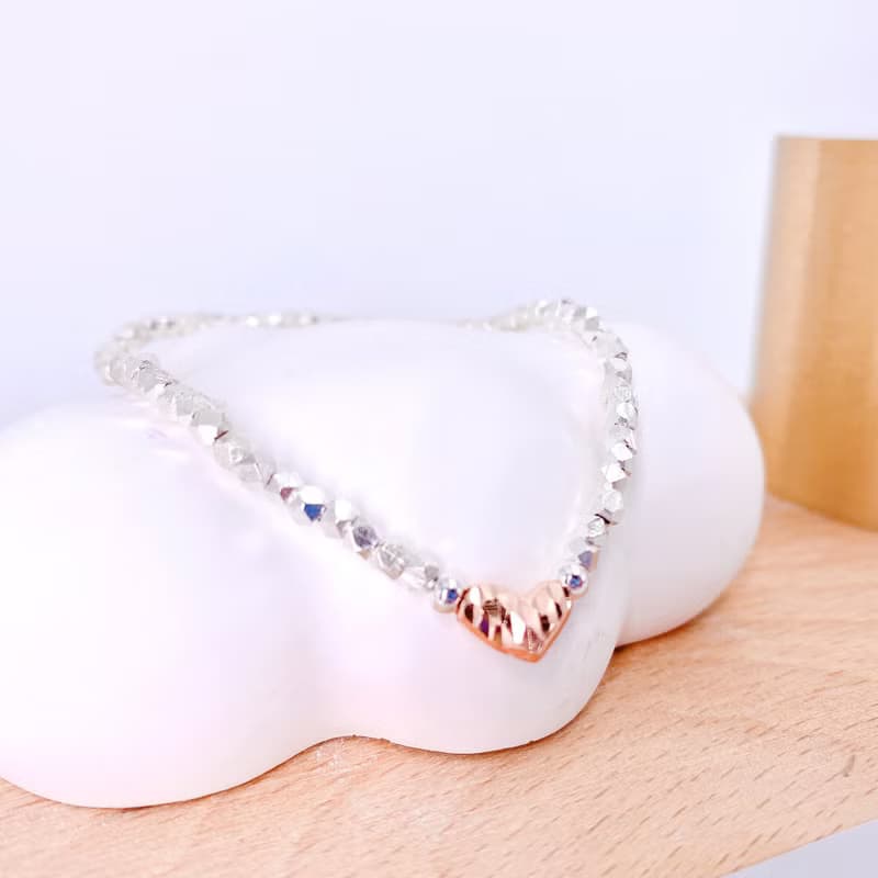 純銀 愛心 S925 玫瑰金 銀珠手鍊