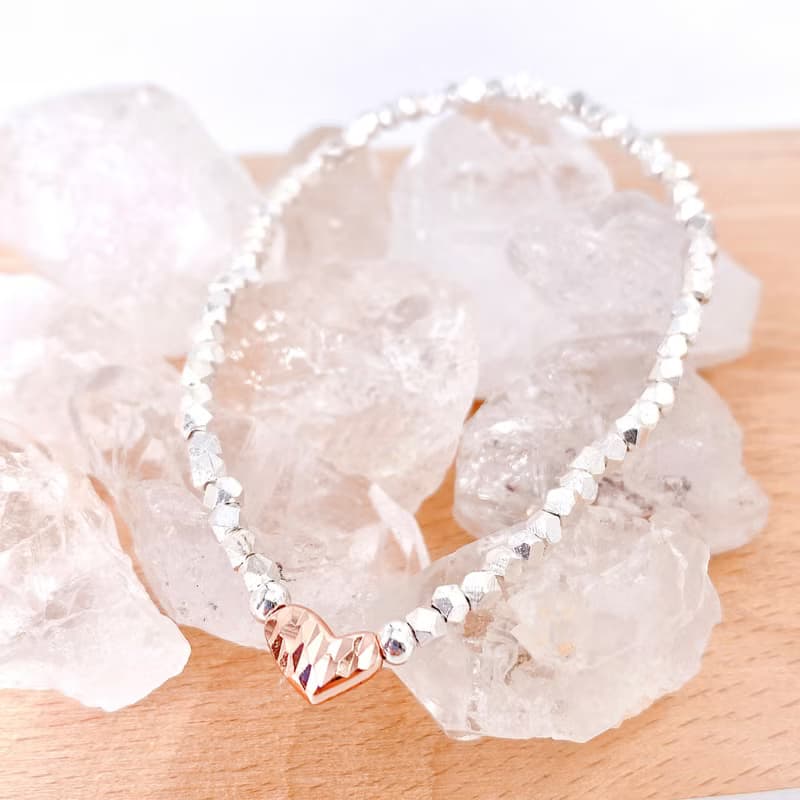 純銀 愛心 S925 玫瑰金 銀珠手鍊