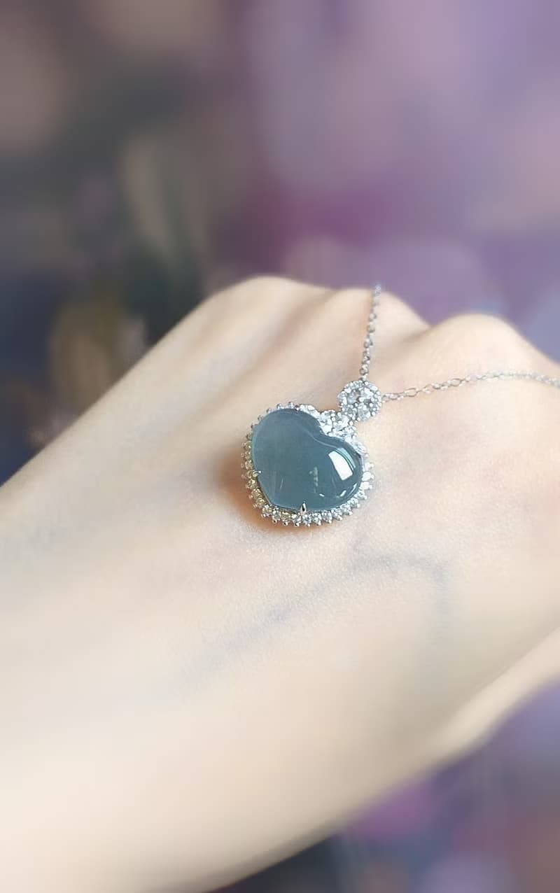 財富•美滿|冰藍大愛心|A貨翡翠純銀吊墜項鍊