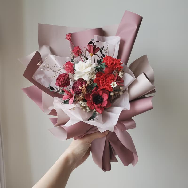 未完待續 | 永生玫瑰康乃馨 母親節 乾燥花 花束(紅色)-現貨