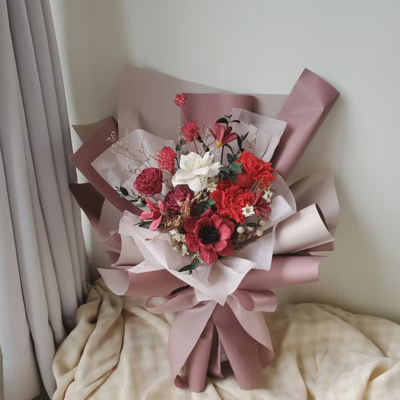 未完待續 | 永生玫瑰康乃馨 母親節 乾燥花 花束(紅色)-現貨