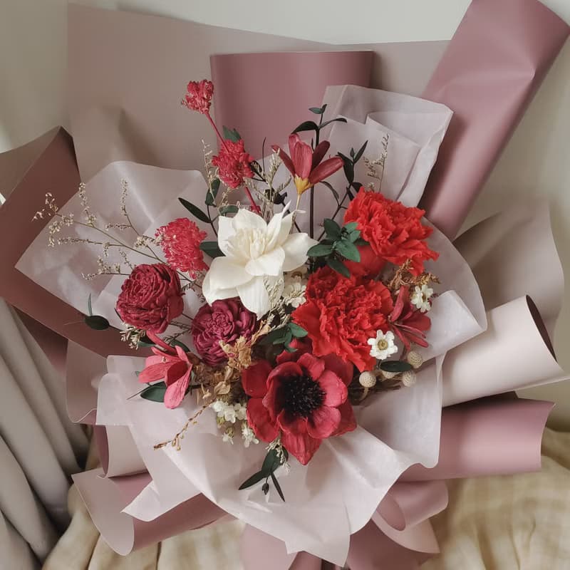 未完待續 | 永生玫瑰康乃馨 母親節 乾燥花 花束(紅色)-現貨