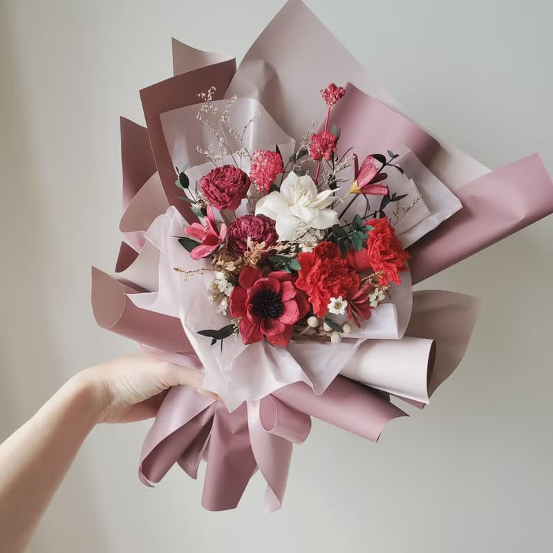 未完待續 | 永生玫瑰康乃馨 母親節 乾燥花 花束(紅色)-現貨