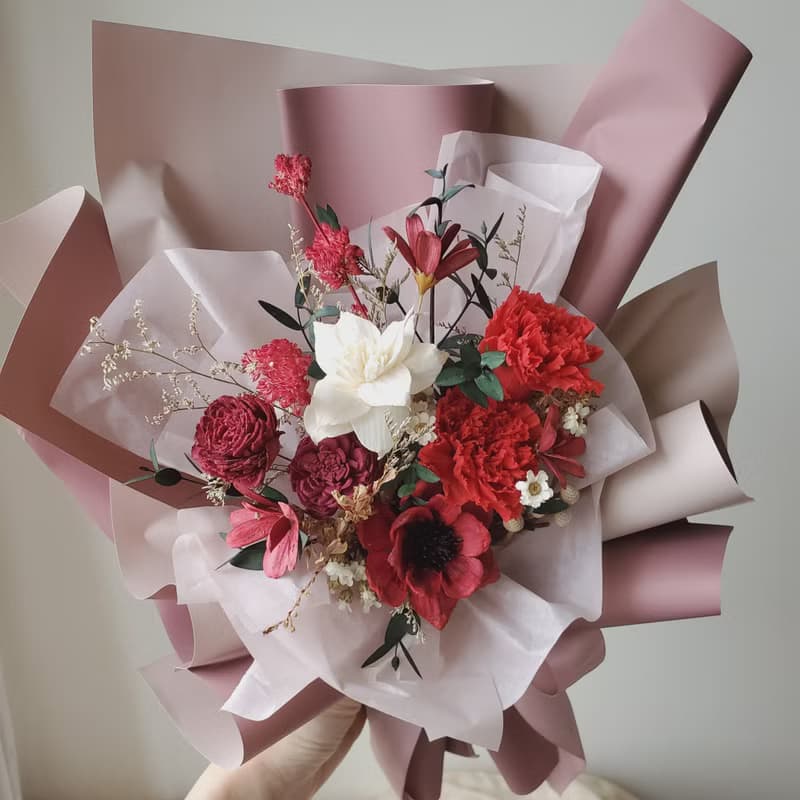 未完待續 | 永生玫瑰康乃馨 母親節 乾燥花 花束(紅色)-現貨