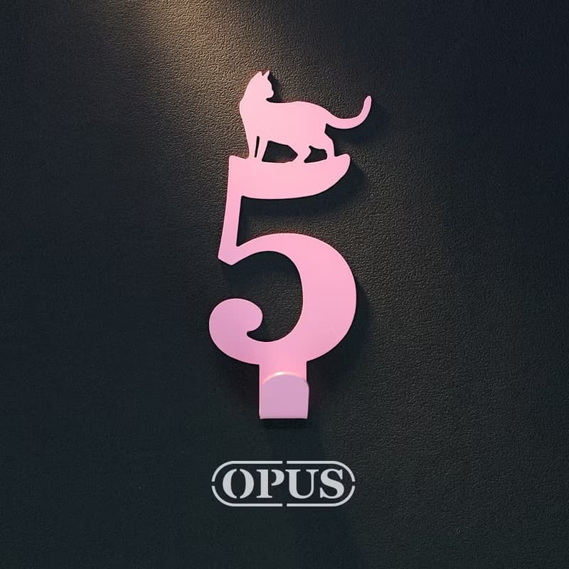 【OPUS東齊金工】當貓咪遇上數字5 - 掛勾(粉)/壁飾掛鉤/收納無痕