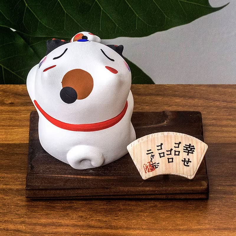 日本龍虎作幸福大嘴親子貓 開運招福招財貓 陶瓷創意擺件生日禮物