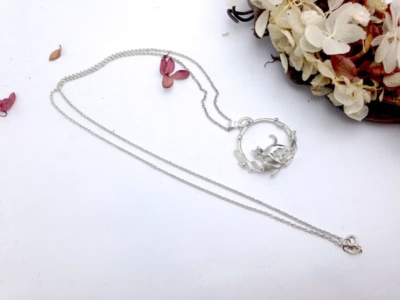 貓奴 生日 週年 愛情 情人節禮物 手工訂作 純銀花圈走路貓項鍊