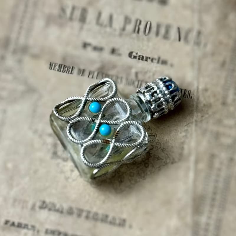 50749-絕美法國古董純銀綠松石香水瓶