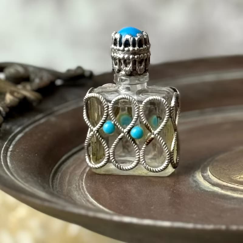 50749-絕美法國古董純銀綠松石香水瓶