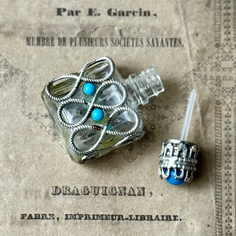 50749-絕美法國古董純銀綠松石香水瓶