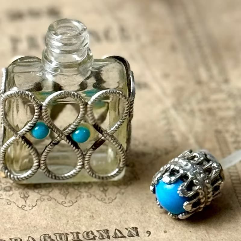 50749-絕美法國古董純銀綠松石香水瓶