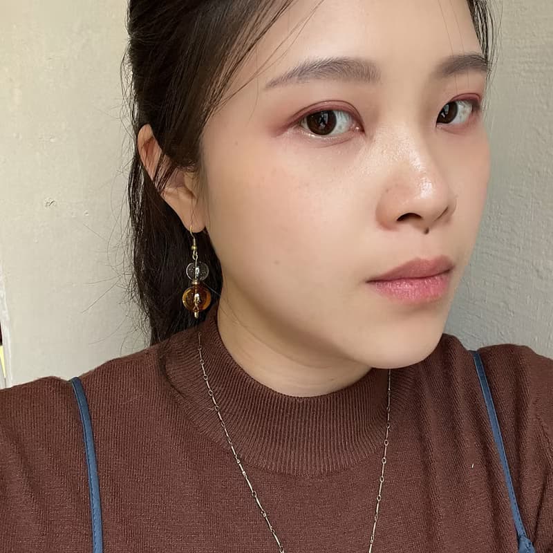 玻璃泡泡_黃銅耳環_串串_橙與墨綠