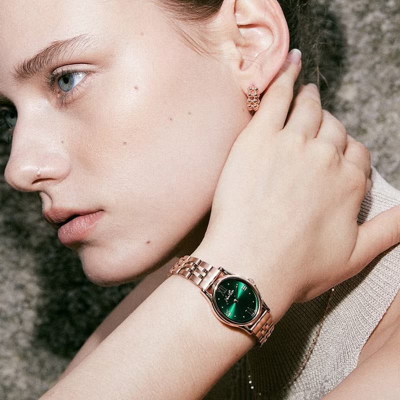 【Ven & Qu】Gem 玫瑰金祖母綠手錶 – 23×27 mm 不鏽鋼錶殼
