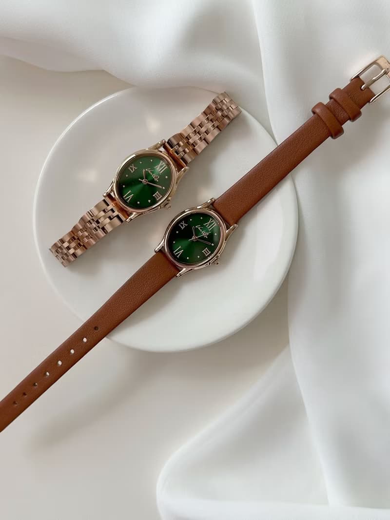 【Ven & Qu】Gem 玫瑰金祖母綠手錶 – 23×27 mm 不鏽鋼錶殼