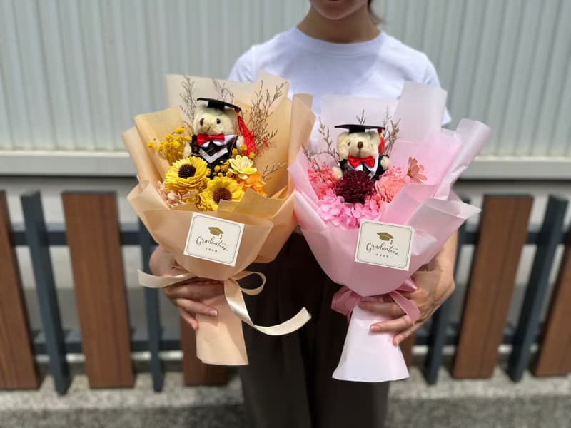 畢業熊向日葵花束 畢業花束 謝師花束