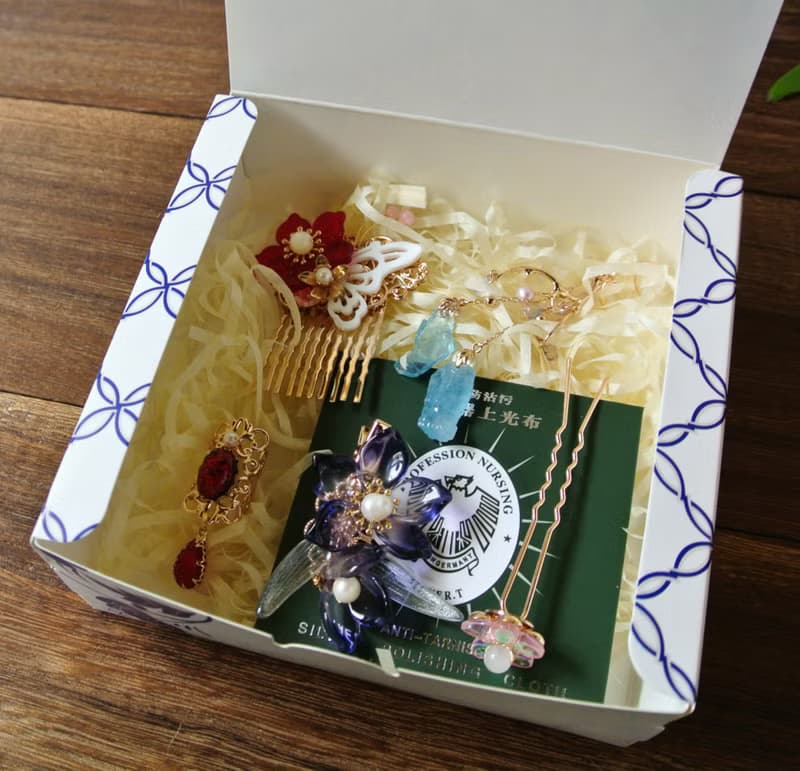 髮梳、髮夾、小髮釵專用禮盒(青花瓷款)
