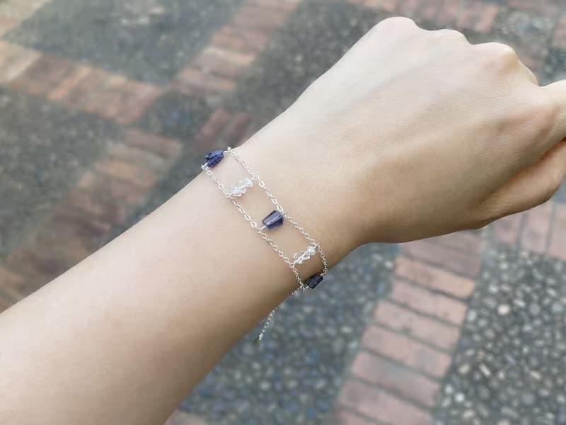 //堇青石閃靈鑽純銀手鍊//