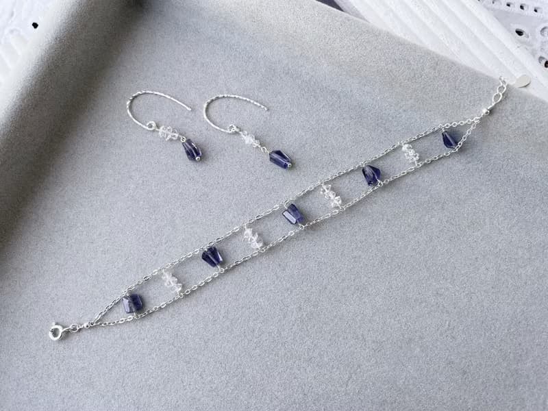 //堇青石閃靈鑽純銀手鍊//