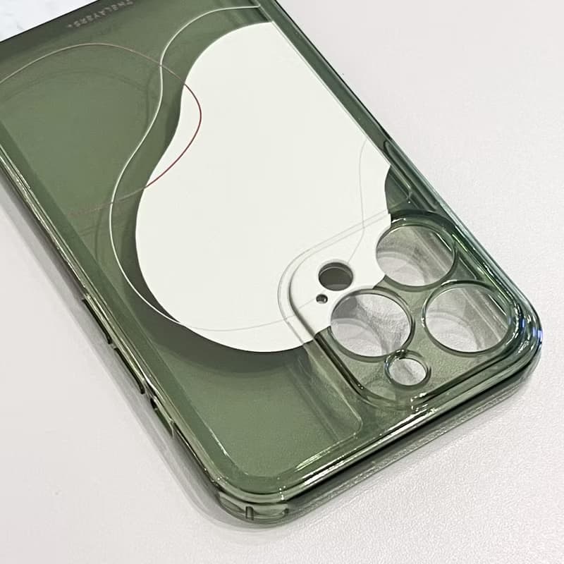 iPhone 15全包透明橄欖綠|抽象不規則粉黃色大理石圖案|防摔軟手