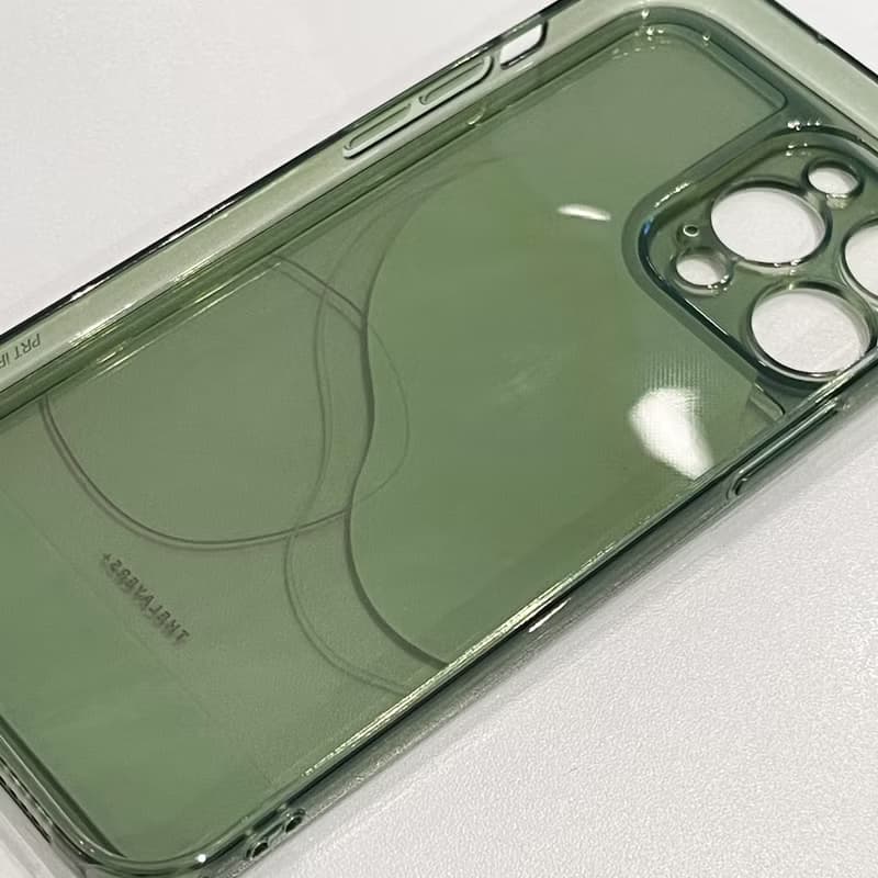 iPhone 15全包透明橄欖綠|抽象不規則粉黃色大理石圖案|防摔軟手
