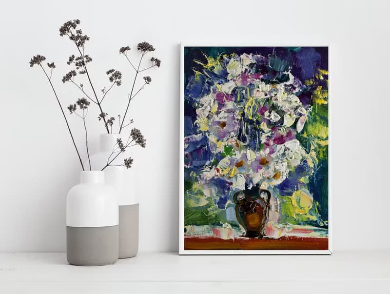Daisy Painting Flower Original Art Bouquet Artwork Small Oil Impasto Floral