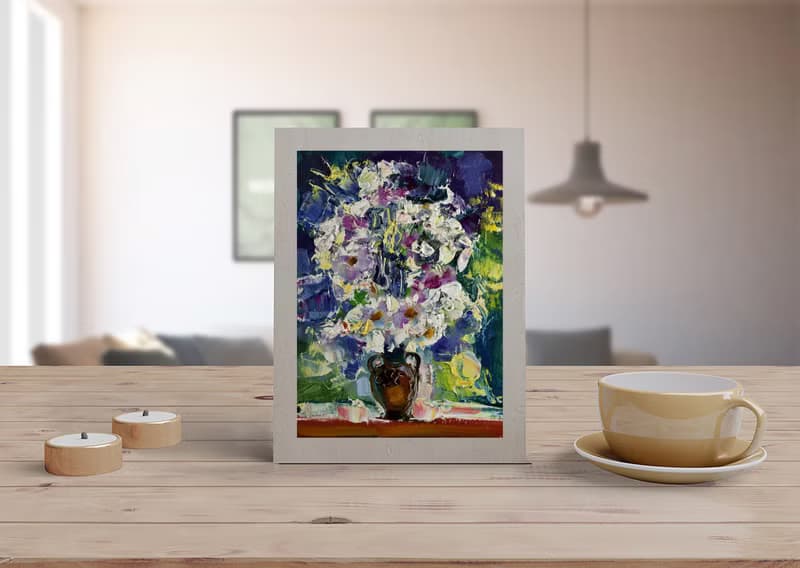 Daisy Painting Flower Original Art Bouquet Artwork Small Oil Impasto Floral
