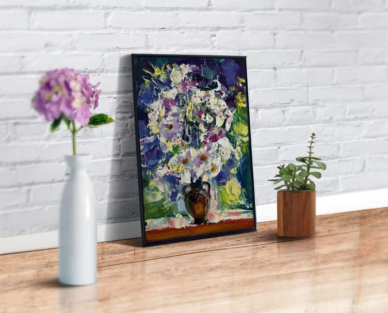 Daisy Painting Flower Original Art Bouquet Artwork Small Oil Impasto Floral