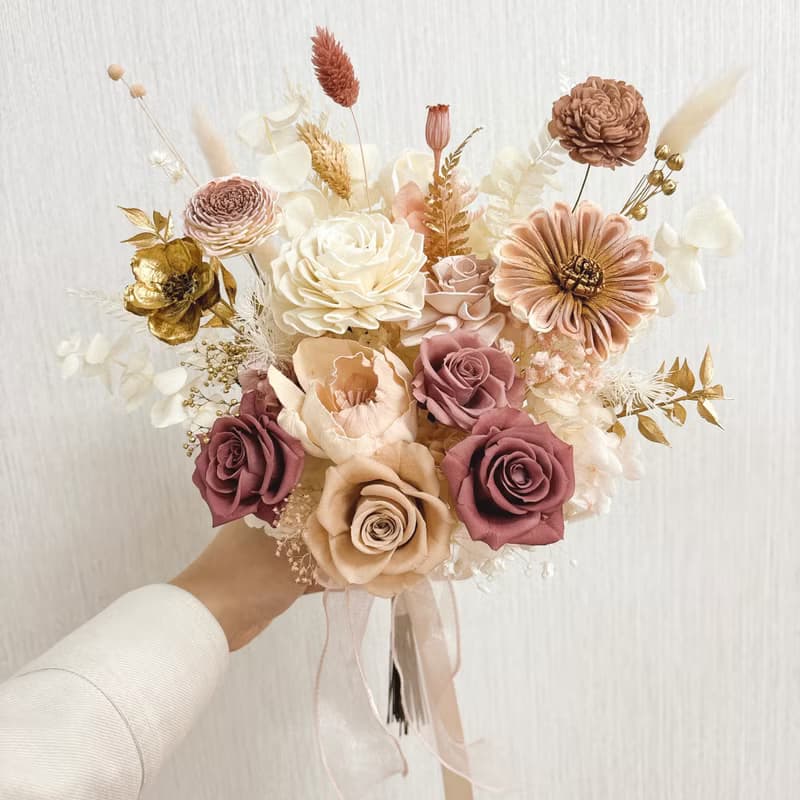 【甜玫奶茶永生捧花】婚禮永生捧花/花束 乾燥花yuflorist