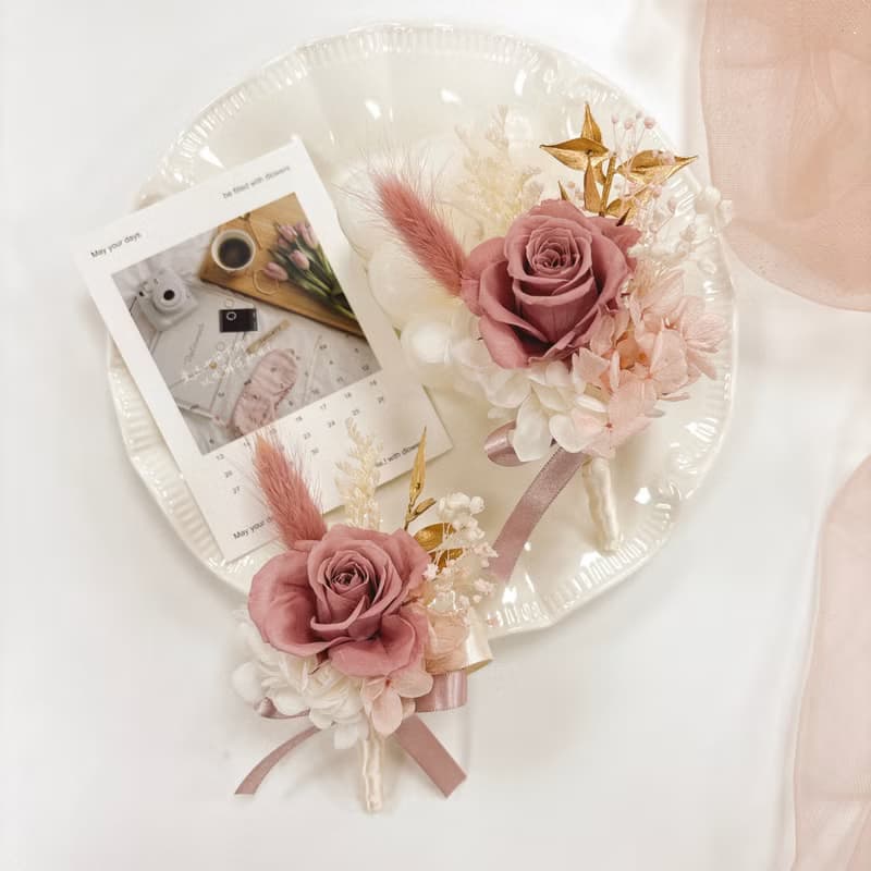 【甜玫奶茶永生捧花】婚禮永生捧花/花束 乾燥花yuflorist