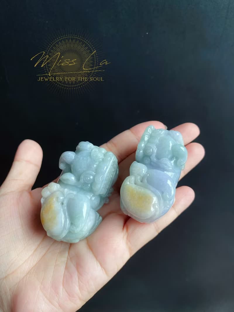 僅此一對 天然緬甸玉 黃翡 翡翠 大貔貅 公母成對 禮物 小擺件