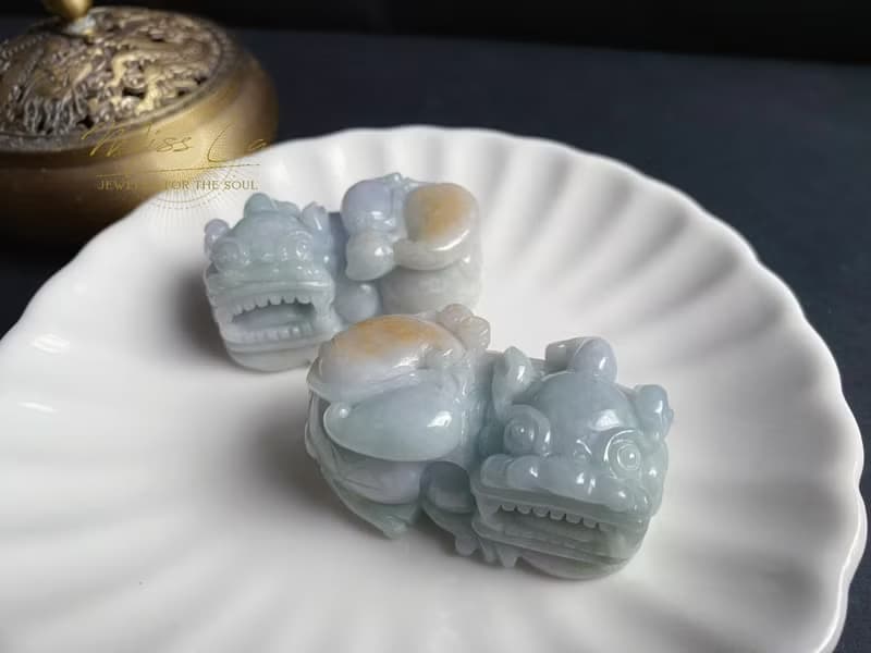 僅此一對 天然緬甸玉 黃翡 翡翠 大貔貅 公母成對 禮物 小擺件