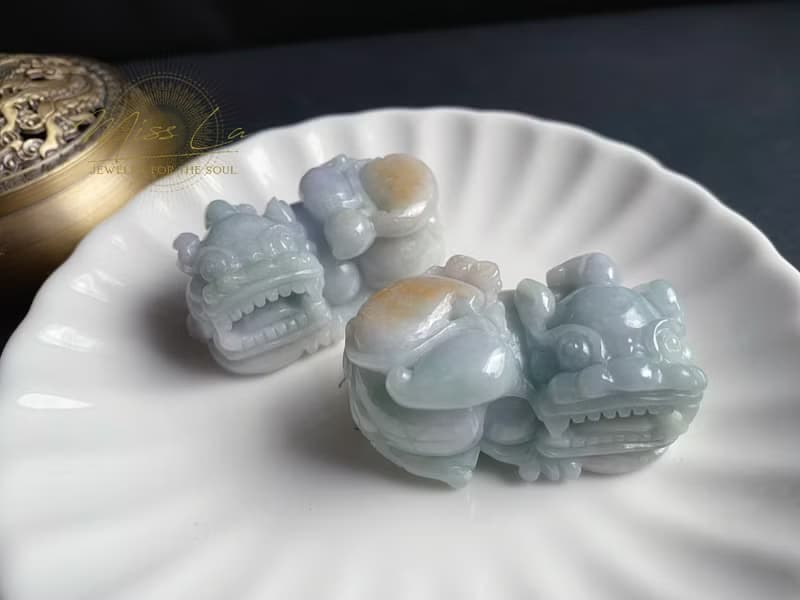 僅此一對 天然緬甸玉 黃翡 翡翠 大貔貅 公母成對 禮物 小擺件