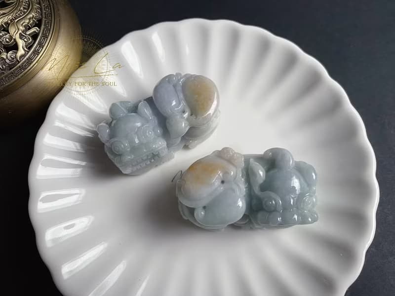 僅此一對 天然緬甸玉 黃翡 翡翠 大貔貅 公母成對 禮物 小擺件