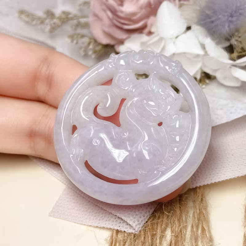 【招財神獸】白翡翡翠貔貅圓牌 | 天然緬甸玉翡翠A貨 | 送禮