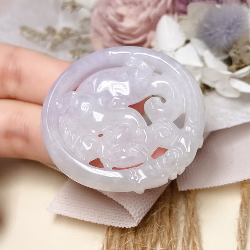 【招財神獸】白翡翡翠貔貅圓牌 | 天然緬甸玉翡翠A貨 | 送禮