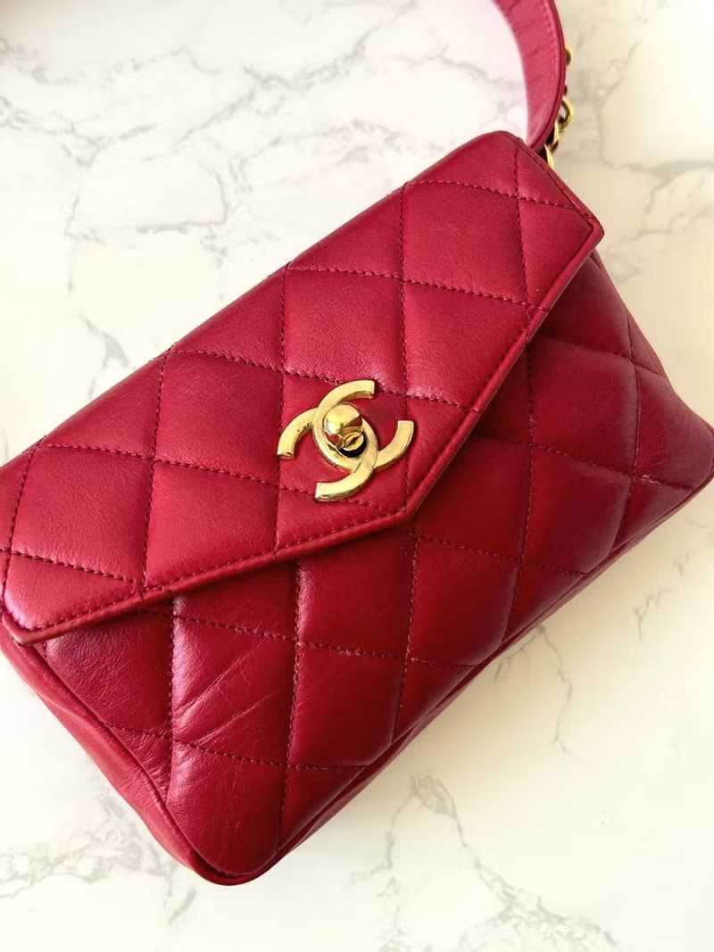 絕版稀有品中古二手Chanel紅色腰帶單肩腋下小包側揹背手袋