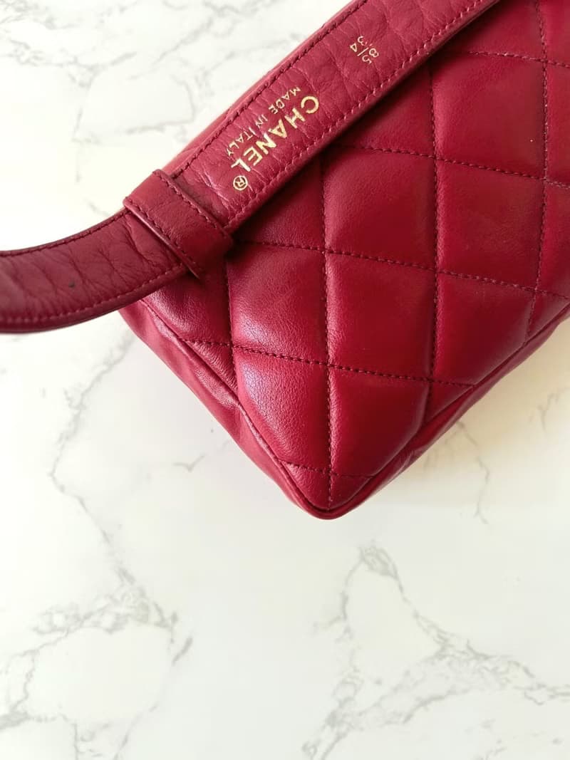 絕版稀有品中古二手Chanel紅色腰帶單肩腋下小包側揹背手袋
