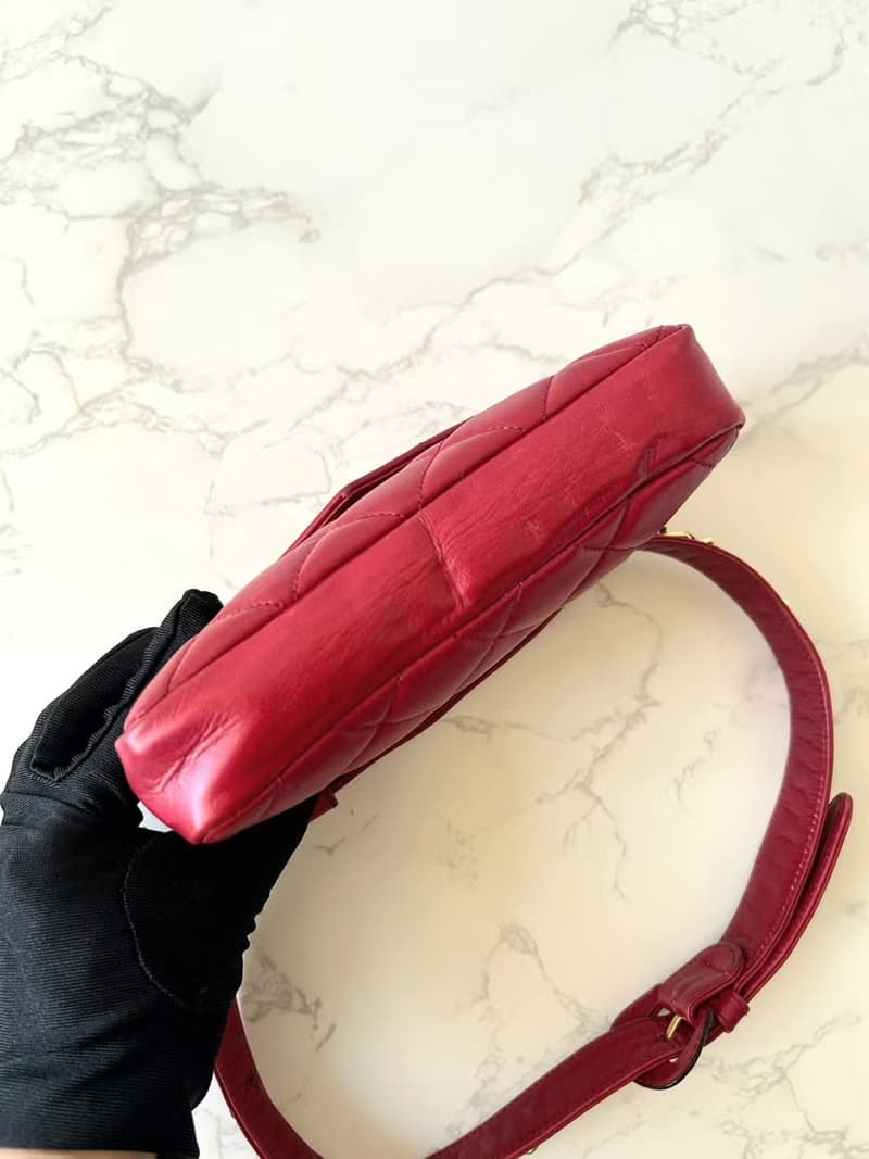 絕版稀有品中古二手Chanel紅色腰帶單肩腋下小包側揹背手袋