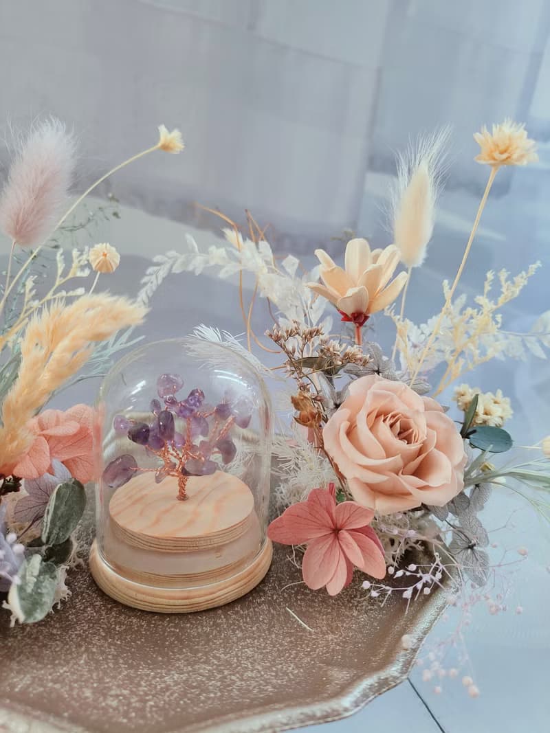 水晶樹永生花台 (含水晶樹盅罩)