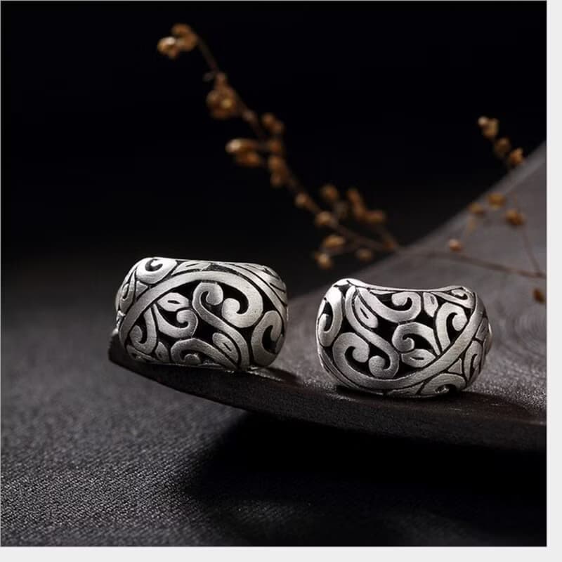 S 925 Sterling Silver Women Handmade Fine Jewelry Vintage Engraved Stud Earrings
