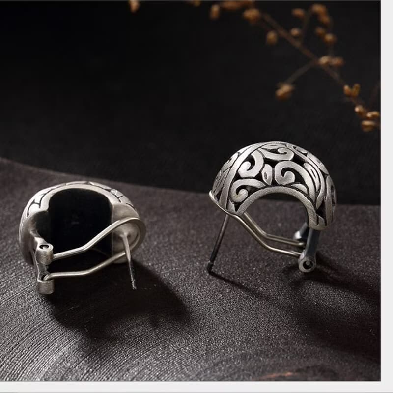 S 925 Sterling Silver Women Handmade Fine Jewelry Vintage Engraved Stud Earrings
