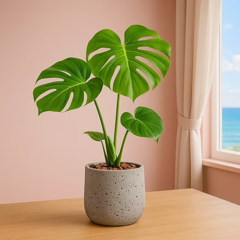 龜背芋圓點水泥盆栽 開幕盆栽推薦 送禮
