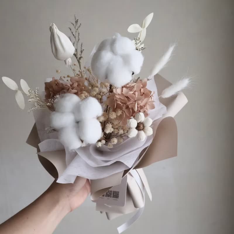 奶白色棉花花束 向日葵 生日  畢業禮物 老師禮物