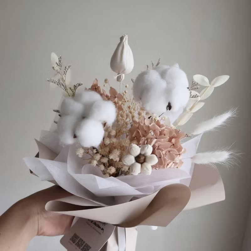 奶白色棉花花束 向日葵 生日  畢業禮物 老師禮物
