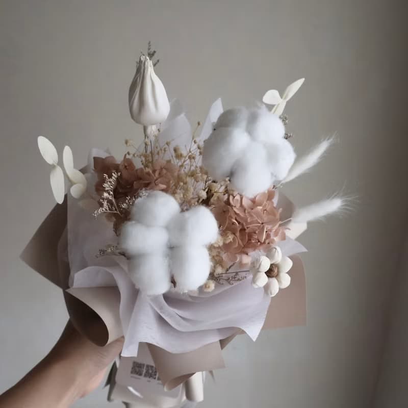奶白色棉花花束 向日葵 生日  畢業禮物 老師禮物