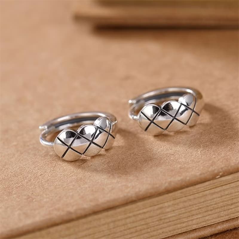Minimalist Grids Earrings for Women Glossy Shiny Genuine 925 Sterling Silver Ear