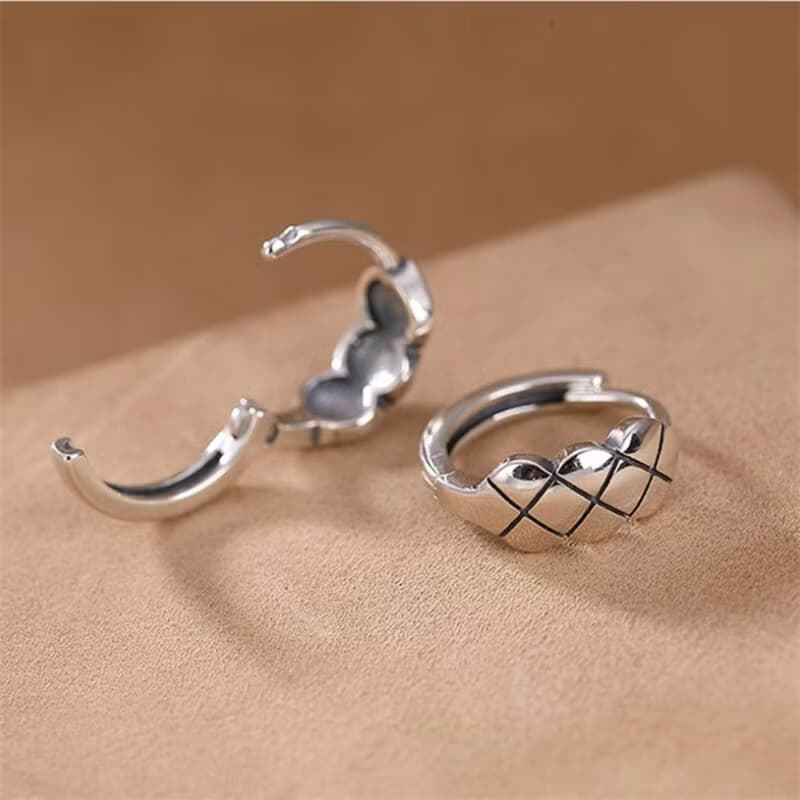 Minimalist Grids Earrings for Women Glossy Shiny Genuine 925 Sterling Silver Ear