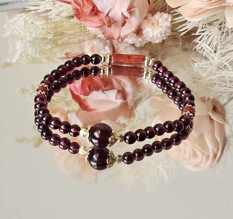 炎影鎮心-水晶手鍊/紅石榴/紫牙烏/紅碧玉/熱情/開運小物